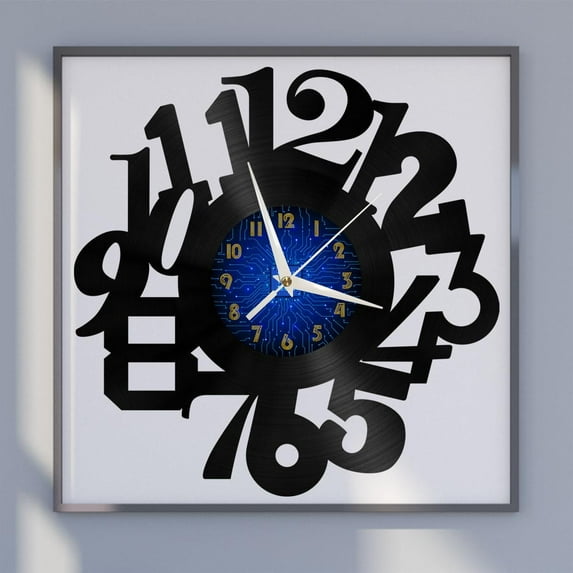 Artistic Number 12 Inch Vinyl Record Wall Clock - Silent, Creative, and Unique Clock for Living Room, Entryway, or Bedroom Decor - Perfect Gift Idea(12 inchs B without LED)