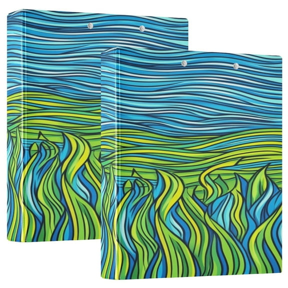 Artistic Oil Painting Pattern 12.4x10.6in PVC Round Ring Binder, D-Ring 3-Hole, Metal Clip, 200 Sheets