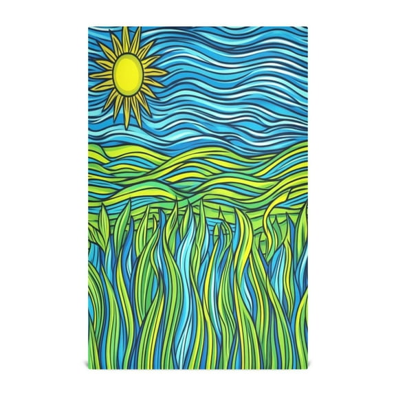 Artistic Oil Painting Pattern Decorative Waffle Towel Kitchen Dishcloth 28x18in Multi-Use Tea Towel