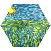 Artistic Oil Painting Pattern Umbrellas for Sun Auto Open Close UV50+ Waterproof 5-Fold Compact Fiberglass Frame