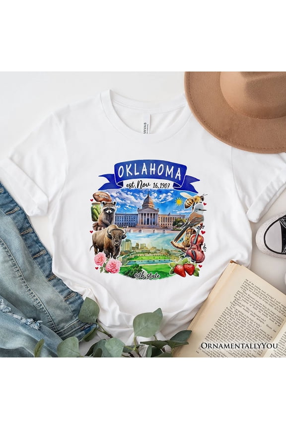 Artistic Oklahoma State Themes and Landmarks T-Shirt, Tee for History and Travel Lovers