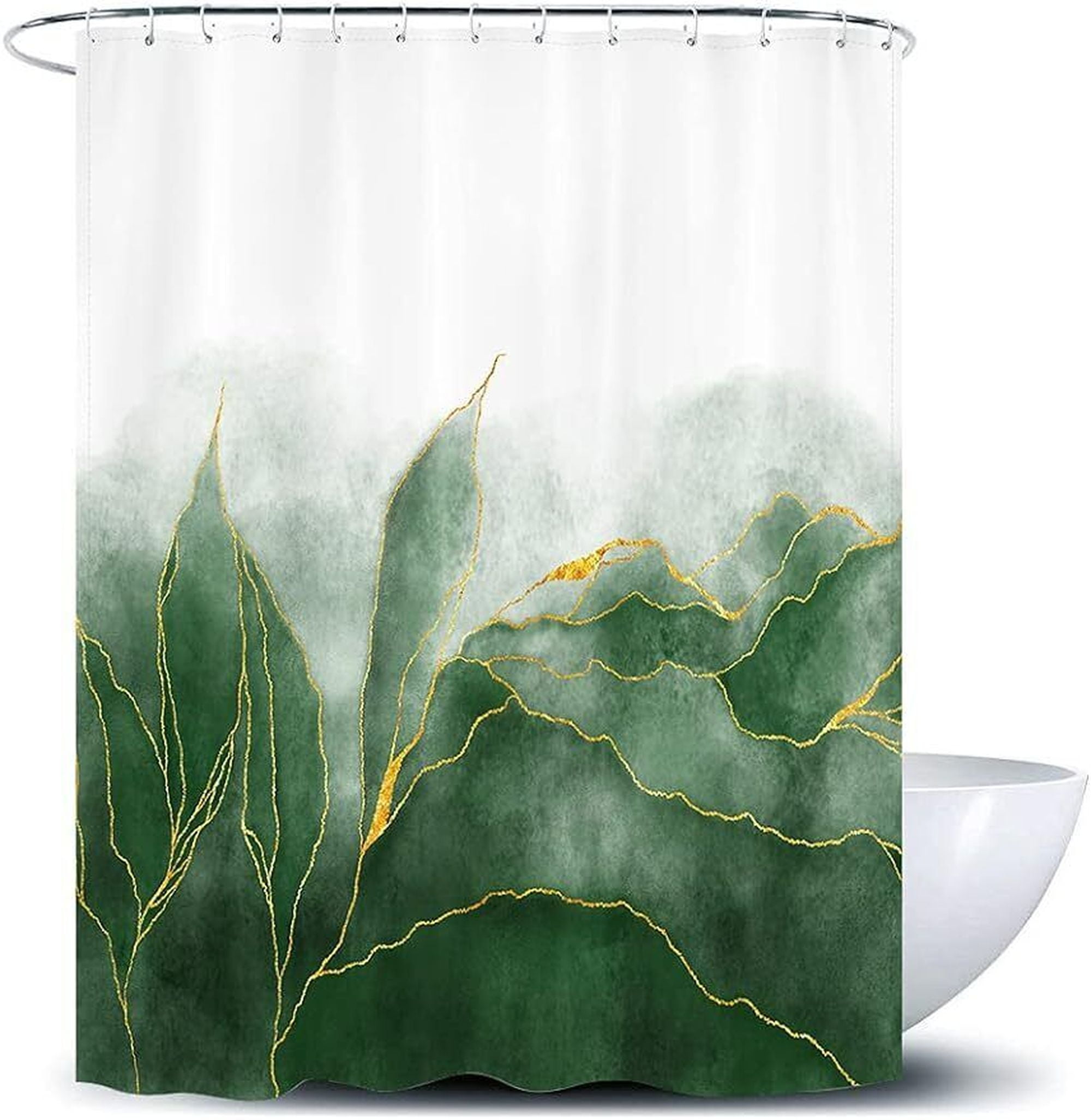 Artistic Ombre Green and Gold Marble Shower Curtain for a Modern
