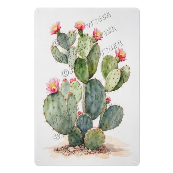 Artistic Opuntia Cactus Tin Sign – 12x16 Inch Metal Wall Art for Modern Living Spaces, Garden Decor & Office – Gift for Succulent Collectors