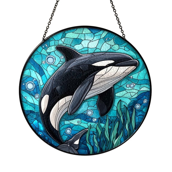 Artistic Orca Stained Glass Suncatcher – Sea Life Window1901
