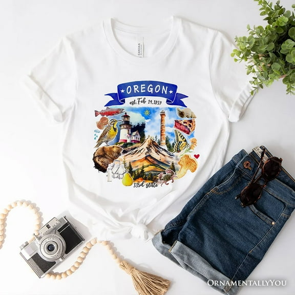 Artistic Oregon State Themes and Landmarks T-Shirt, Tee for History and Travel Lovers