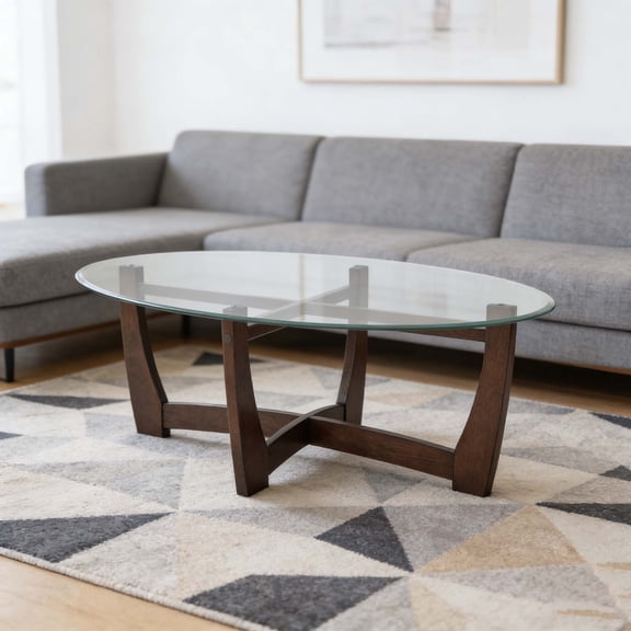 Artistic Oval Coffee Table Glass Top Living Room Coffee Table, Modern Statement Piece for Elevating Your Home