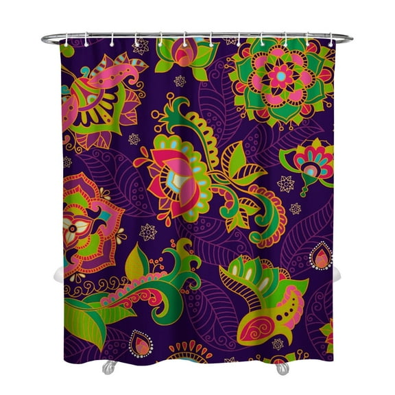 Artistic Paisley Floral Curtain 72x84 Inches, Quick-Dry Polyester with Plastic Rings, Classic Bohemian Retro Pattern for Bathroom Decor