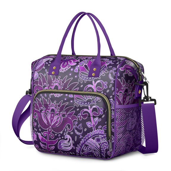 Artistic Paisley Pattern Insulated Lunch Box – Retro Decorative Bag with Pockets and Adjustable Strap