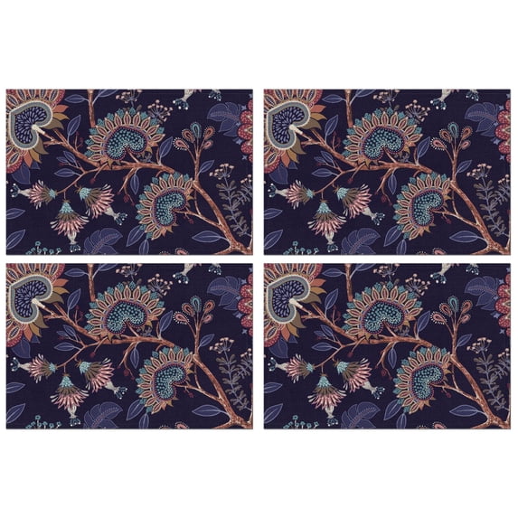 Artistic Paisley Placemats Set of 4, Flax Linen Table Mats with Heat Resistant Wrinkle Free Finish and Colorful Vintage Bohemian Floral Mandala Designs