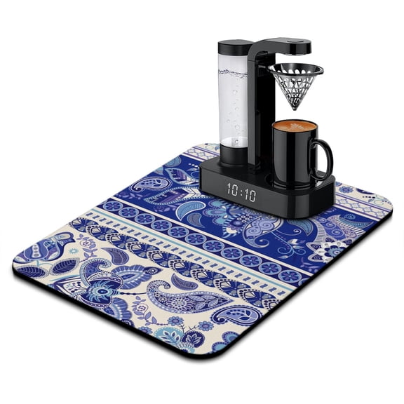 Artistic Paisley Print Dish Drying Mat, Chic Vibrant Absorbent Coffee Bar Mat, Vintage Retro Kitchen Counter Protector