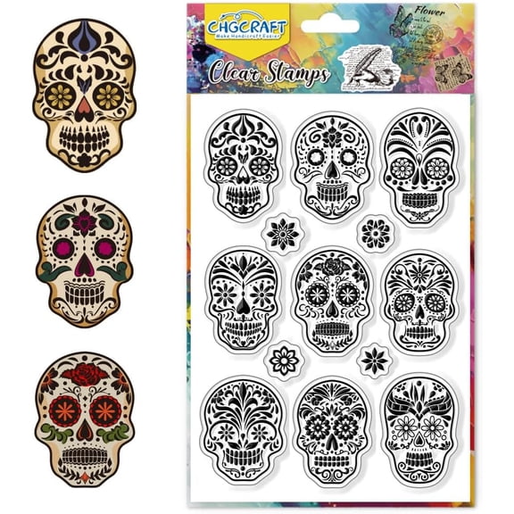 Artistic Pattern Clear Stamps Transparent Stamps Day of The Dead Silicone Clear Stamp Seals for DIY handcrafting