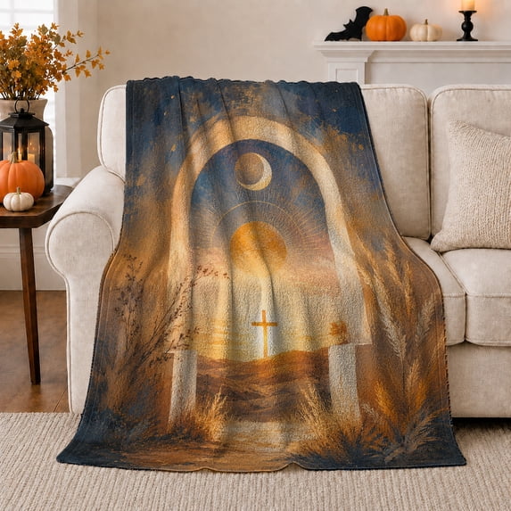 Artistic Pattern, Cozy Artistic Scene, Cozy Flannel Blanket for Living Room and Bedroom with Detailed Artwork, Art Lovers Housewarming Gift, Artistic Home Decor