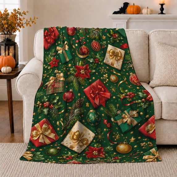 Artistic Pattern, Festive Holiday Scene, Warm Flannel Blanket for Living Room and Family Room with Detailed Artwork, Art Lovers Christmas Gift, Festive Home Decor
