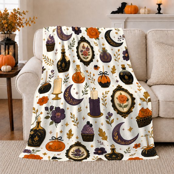 Artistic Pattern, Festive autumn celebration Scene, Warm Flannel Blanket for Kitchen and Dining Room with Detailed Artwork, Art Lovers autumn celebration Gift, Festive Home Decor