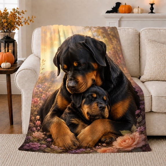 Artistic Pattern, Peaceful Pet Portrait Pattern, Warm Flannel Blanket for Living Room and Bedroom with Detailed Artwork, Dog Lovers Valentine's Day Gift, Pet Lover Home Decor