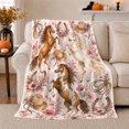 thumbnail image 1 of Artistic Pattern, Rustic Farmhouse Horse Scene, Warm Flannel Blanket for Ranch House and Living Room with Detailed Artwork, Horse Lovers Valentine's Day Gift, Rustic Home Decor, 1 of 9