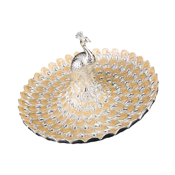 Artistic Peacocks Embossed Metal Fruit Bowl Rustproof 20cm Decorative Tray For Parties And Home Display