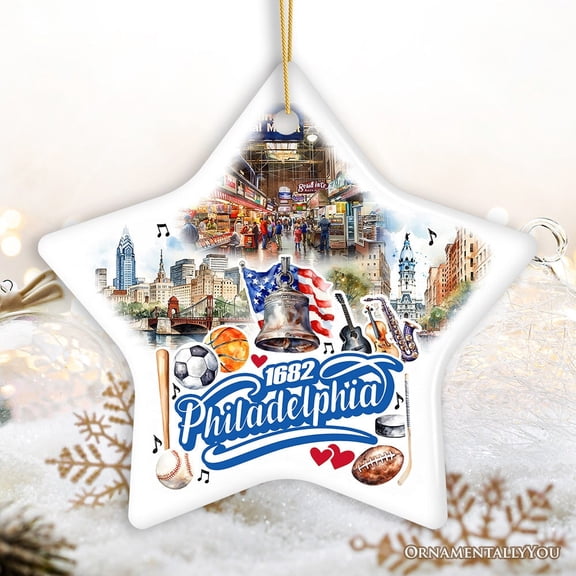 Artistic Philadelphia Handcrafted Ceramic Ornament, Vintage Pennsylvania Souvenir Gift and Christmas Tree Decor