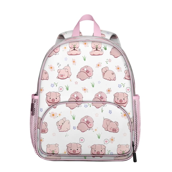 Artistic Pig Pattern Student Backpack – Cute Cartoon Animal Print with Watercolor and Abstract Floral Farm Design