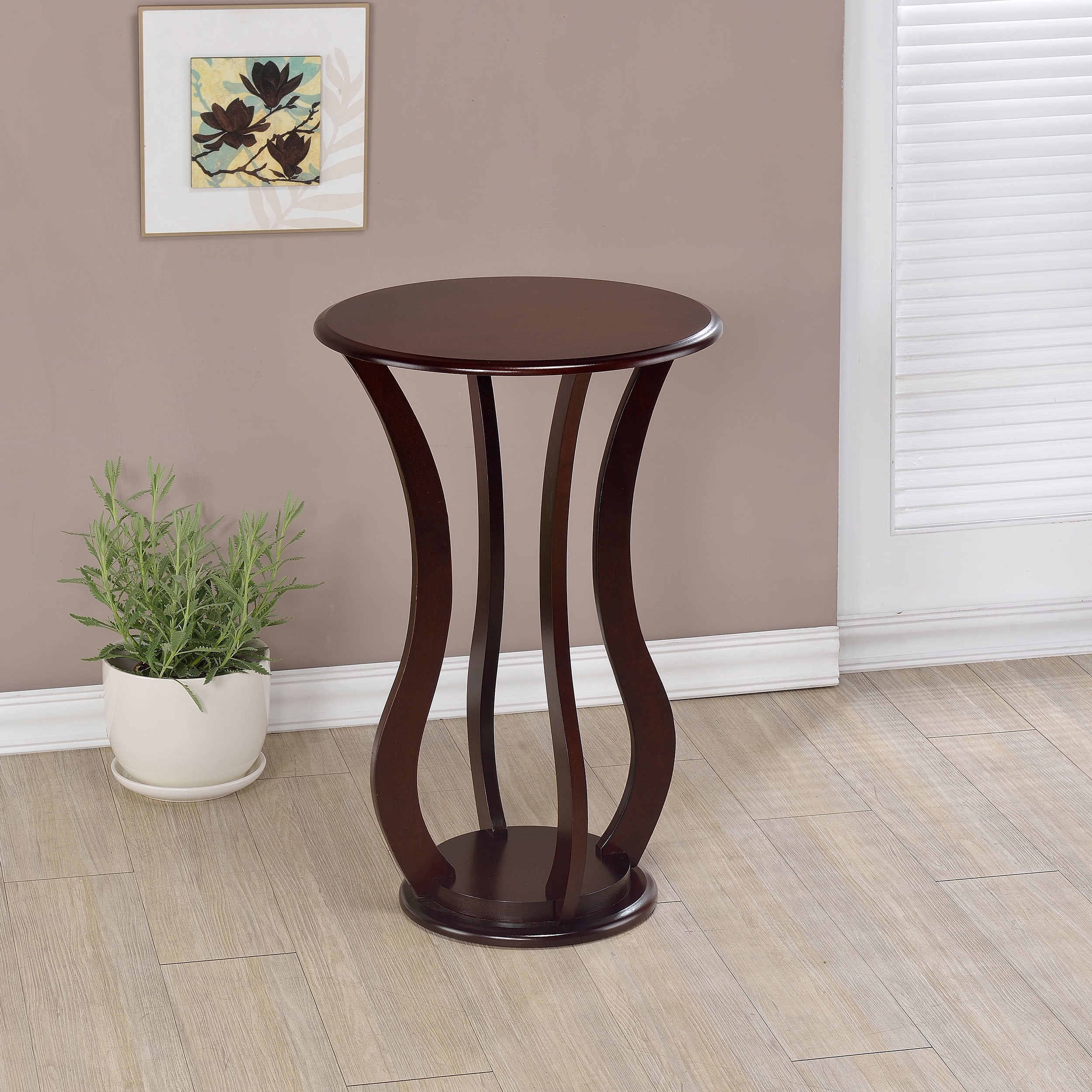 Artistic Plant Stand 28.5x18x18 Inch Cherry-Finished Rubberwood Round Pedestal for Living Room Entryway