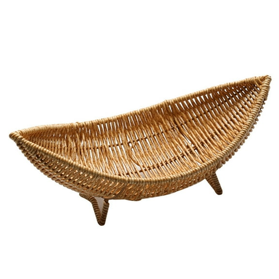 Artistic Plastic Rattan Fruit Basket in Boat Form Unique Boat Fruit Dish Rattan Like Plastic Tray for Homes Hospitality