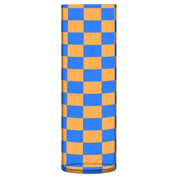 Artistic Plastic Vase: Where Contemporary Design Meets Floral Sophistication. Orange Blue Checkered