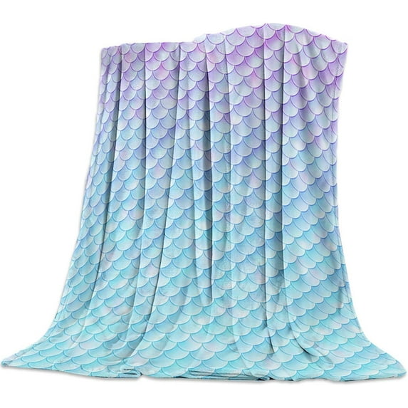 Artistic Plush Throw Bed Blanket for Kids Adults Ombre Beauty Mermaid Fish Scale Super Soft Cozy Luxurious Blanket Lightweight Fleece Blankets for Couch Bed Sofa Warm All Season 50×60inch
