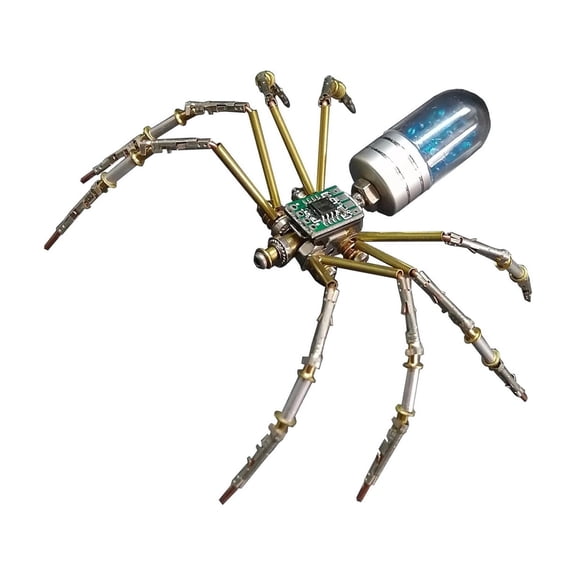 Artistic Punk Mechanical Spiders Craft Set Metal Puzzle for Home Decors Gift with LED Abdomen and Assembly Fun