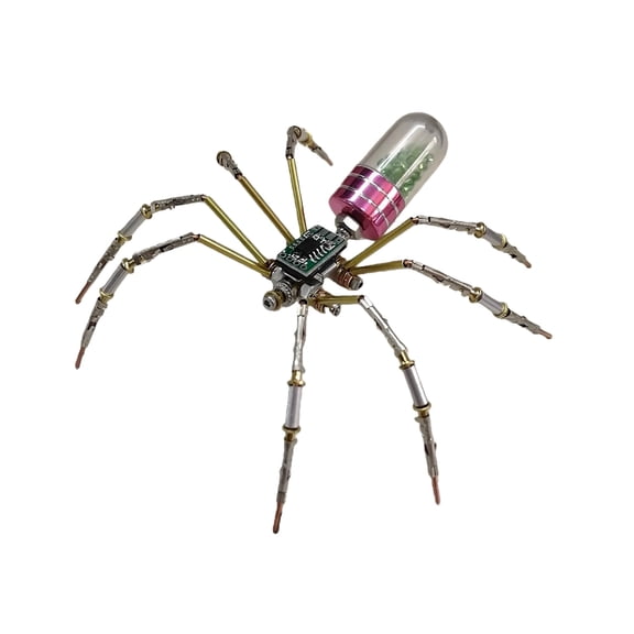 Artistic Punk Mechanical Spiders Craft Set Metal Puzzle for Home Decors Gift with LED Abdomen and Assembly Fun