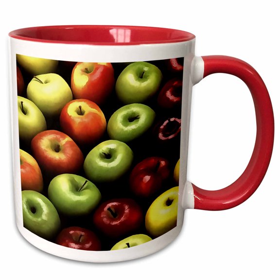 3drose, Artistic Red and Green Apples Arranged in a Pattern, 11oz Two-tone Red Mug