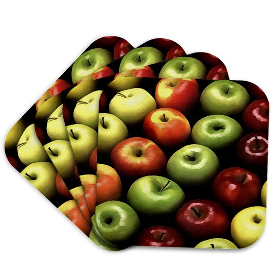 3drose, Artistic Red and Green Apples Arranged in a Pattern, Set of 4 Coasters - Soft