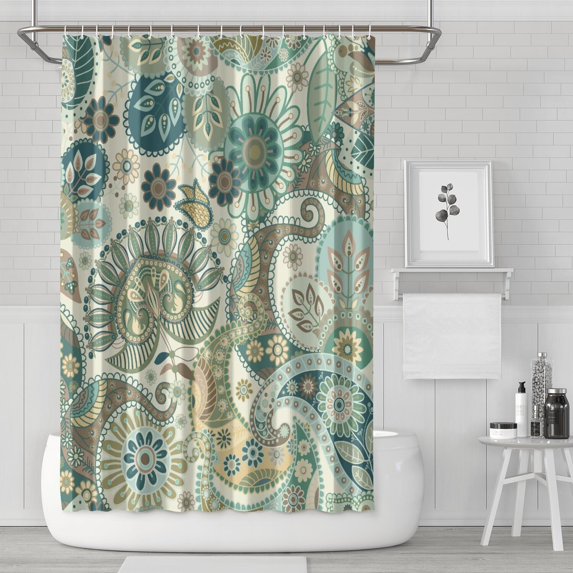 Artistic Retro Bohemian Curtain 72x72 Inches, Quick-Dry Polyester with Hooks, Colorful Paisley Floral Pattern for Bathrooms
