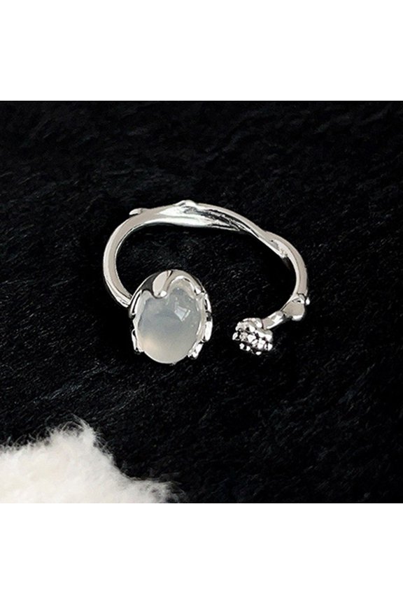 Artistic Retro Personalized White Agate Open Adjustable Ring