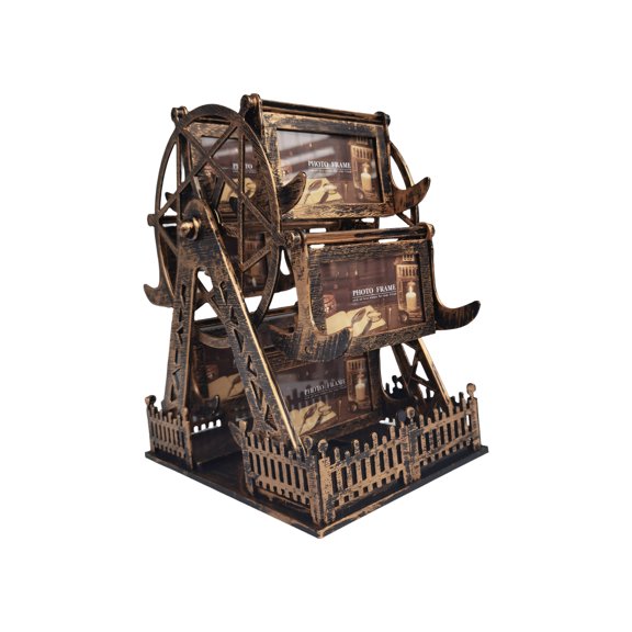 Artistic Rotating Picture Frame Showcases 6 Glass Panel Antique Wheel Design Photo Frame For Gift Giving Occasion