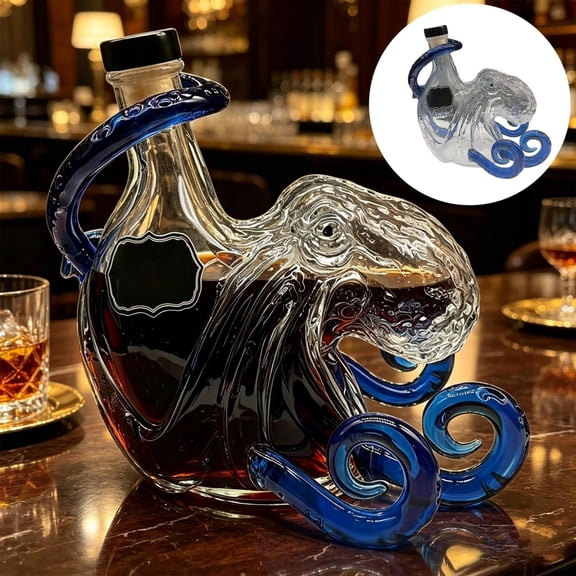 Artistic Rum Glass 3D Octopus Bottle with Dark Tentacles, Octopuses Whiskey Commemorative Glass, Creative Octopus Shaped Glass Decanter 3D for Home Bar Wine Storage & Decor