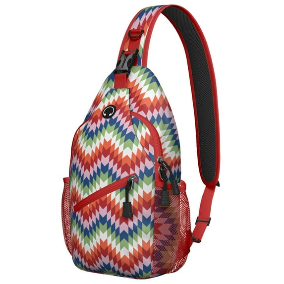 Artistic Rustic Folk Style Sling Backpack Lightweight Travel Crossbody Bag for Hiking, Shopping and Commuting
