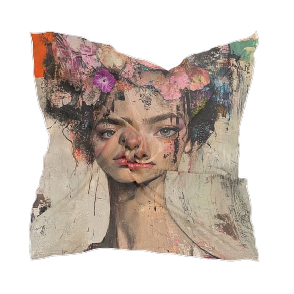 Artistic Scent Girl Square Silk Scarf, 23.62×23.62in Polyester Simulated Silk Satin Scarf Tops for Women Head Wraps Shirt Bandana Curly Hair Tie Headband Headscarf