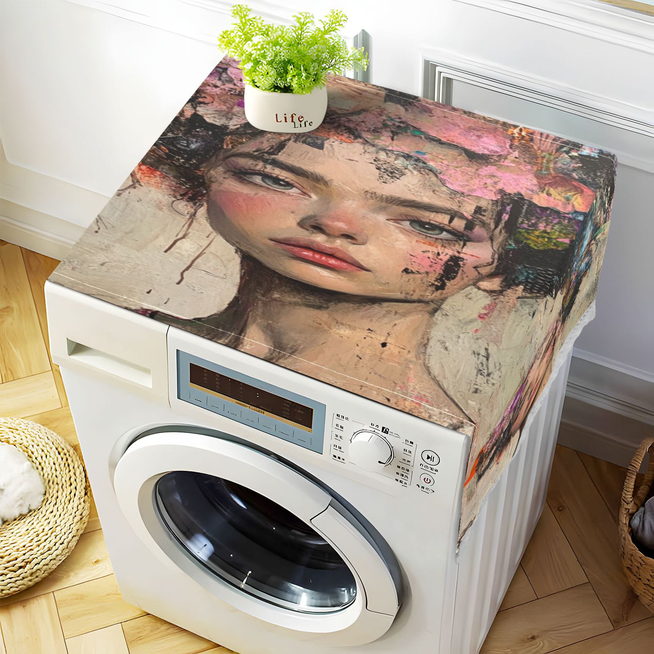 Artistic Scent GirlWasher and Dryer Covers Dust-Proof and Oil Resistant Fridge Cover with 4 Storage Pockets Washing Machine Top Cover for Laundry Kitchen Home 51.2 x 22 In