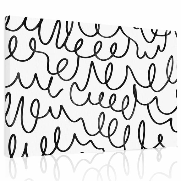 Artistic Scribbles Canvas Print Wall Art Abstract Minimalist Black Continuous Loops Wall Decor Modern Artwork Paintings Pictures for Living Room Stretched and Framed Ready to Hang - 24" x 32"