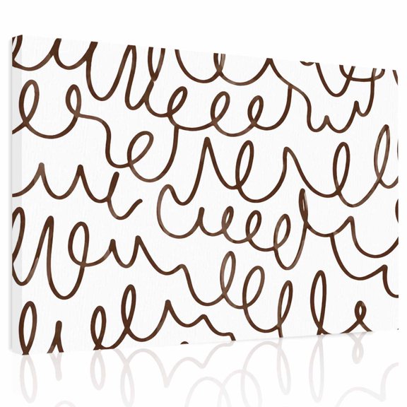 Artistic Scribbles Canvas Print Wall Art Abstract Minimalist Brown Continuous Loops Wall Decor Modern Artwork Paintings Pictures for Living Room Stretched and Framed Ready to Hang - 12" x 16"
