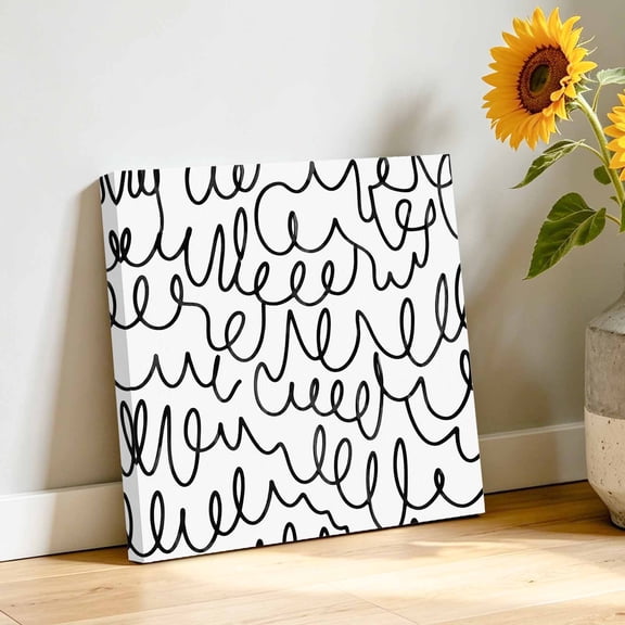 Artistic Scribbles Canvas Wall Art, Abstract Minimalist Black Continuous Loops Pictures Wall Decor Wooden Framed Artwork Art Prints for Living Room Hallway Bedroom Office 8"x8"