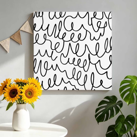 Artistic Scribbles Canvas Wall Art for Living Room, Abstract Minimalist Black Continuous Loops Poster Print Painting for Bedroom Office Home Decoration Wall Pictures Prepare To Hang 8"x8"