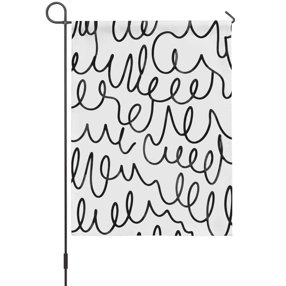 Artistic Scribbles Garden Flag 12 x 18 Inches, Abstract Minimalist Black Continuous Loops Weather Proof Outdoor Patio Flags Double Sided Small Garden Decoration for Yard Outside Home