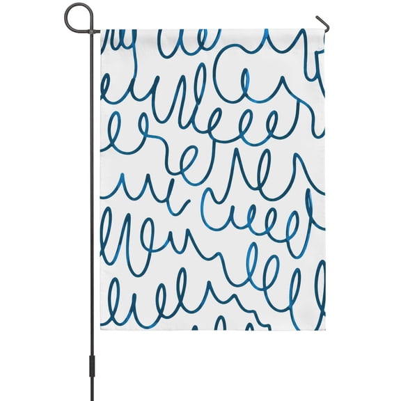 Artistic Scribbles Garden Flag 12 x 18 Inches, Abstract Minimalist Navy Blue Continuous Loops Weather Proof Outdoor Patio Flags Double Sided Small Garden Decoration for Yard Outside Home