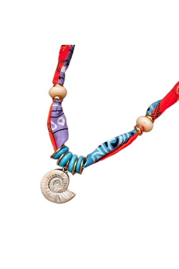Artistic Sea Fabric Beaded Shell Pendant Necklace Lightweight Adjustable Extension Chain For Versatile Styling