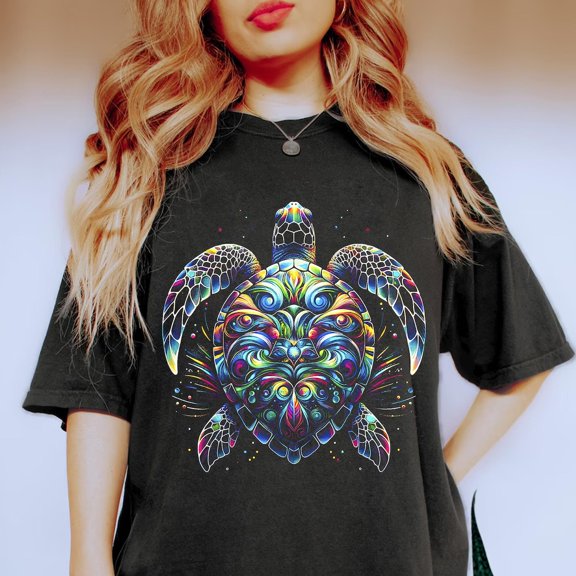 Artistic Sea Turtle Shirt: Colorful Boho Ocean Graphic Tee TSHIRT All Size S-5XL