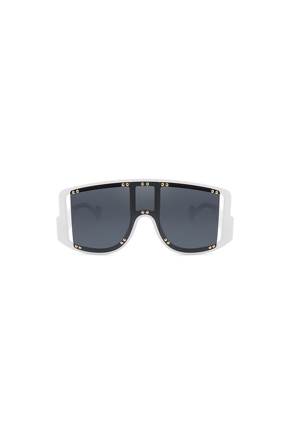 Artistic Shield Sunglasses, White Frame with Gold Accent & Dark Gray Lenses