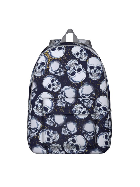 Artistic Skeleton and Skull Backpack, Durable School Bag Featuring Retro Floral Design with Mystic Gold and Geometric Elements