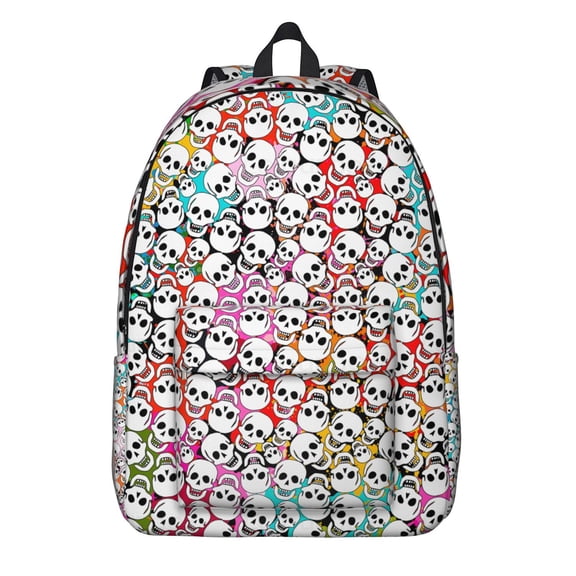Artistic Skeleton and Skull Backpack, Durable School Bag Featuring Retro Floral Design with Mystic Gold and Geometric Elements