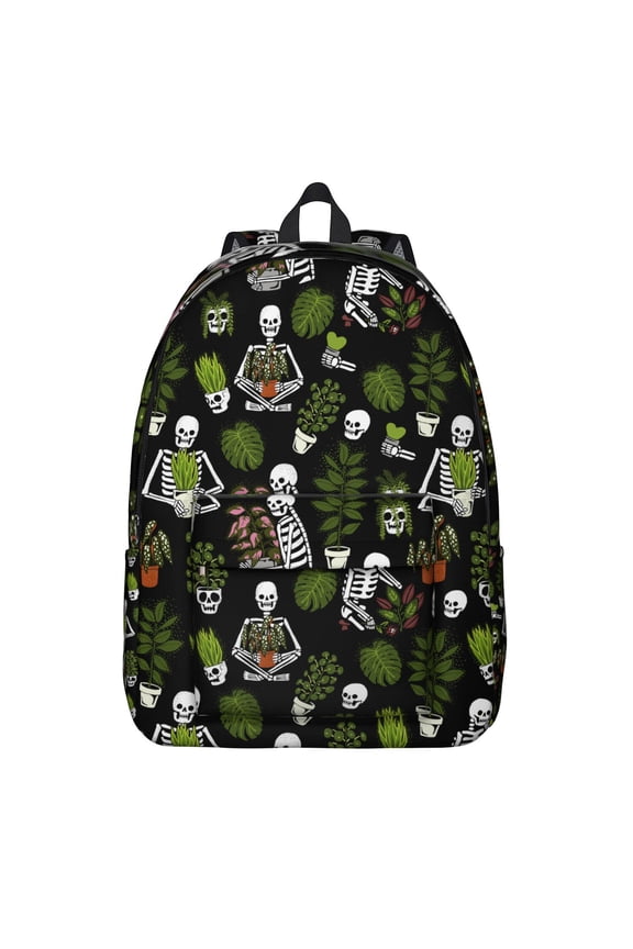 Artistic Skeleton and Skull Backpack, Durable School Bag Featuring Retro Floral Design with Mystic Gold and Geometric Elements